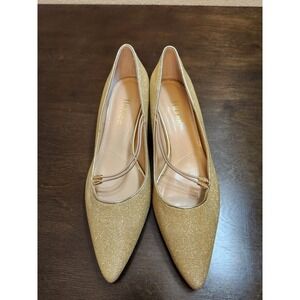 J‎ Renee Veeva Women's Gold Glitter Pointed Toe Kitten Heel Shoes Size 9.5 M